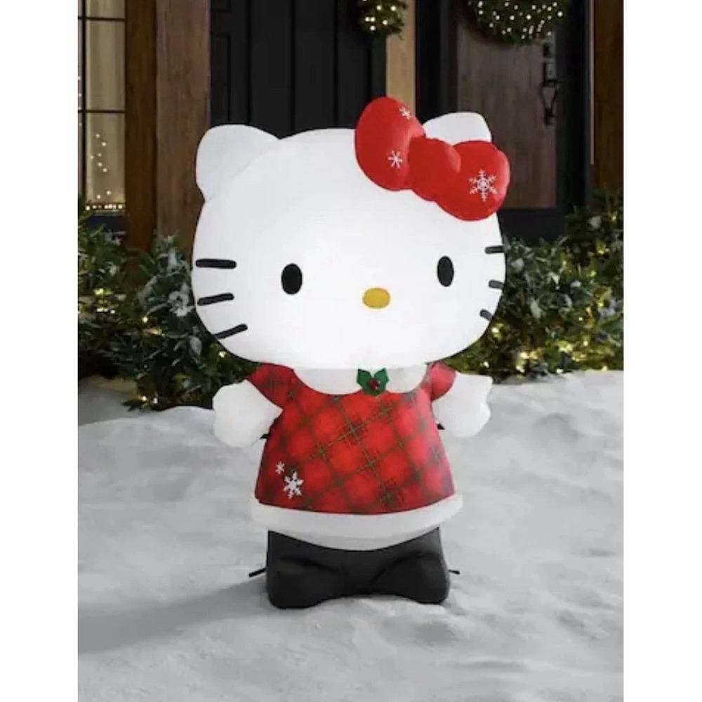 Hello Kitty Christmas Inflatable plaid tartan dress Snowflake Bow Ugly Sweater